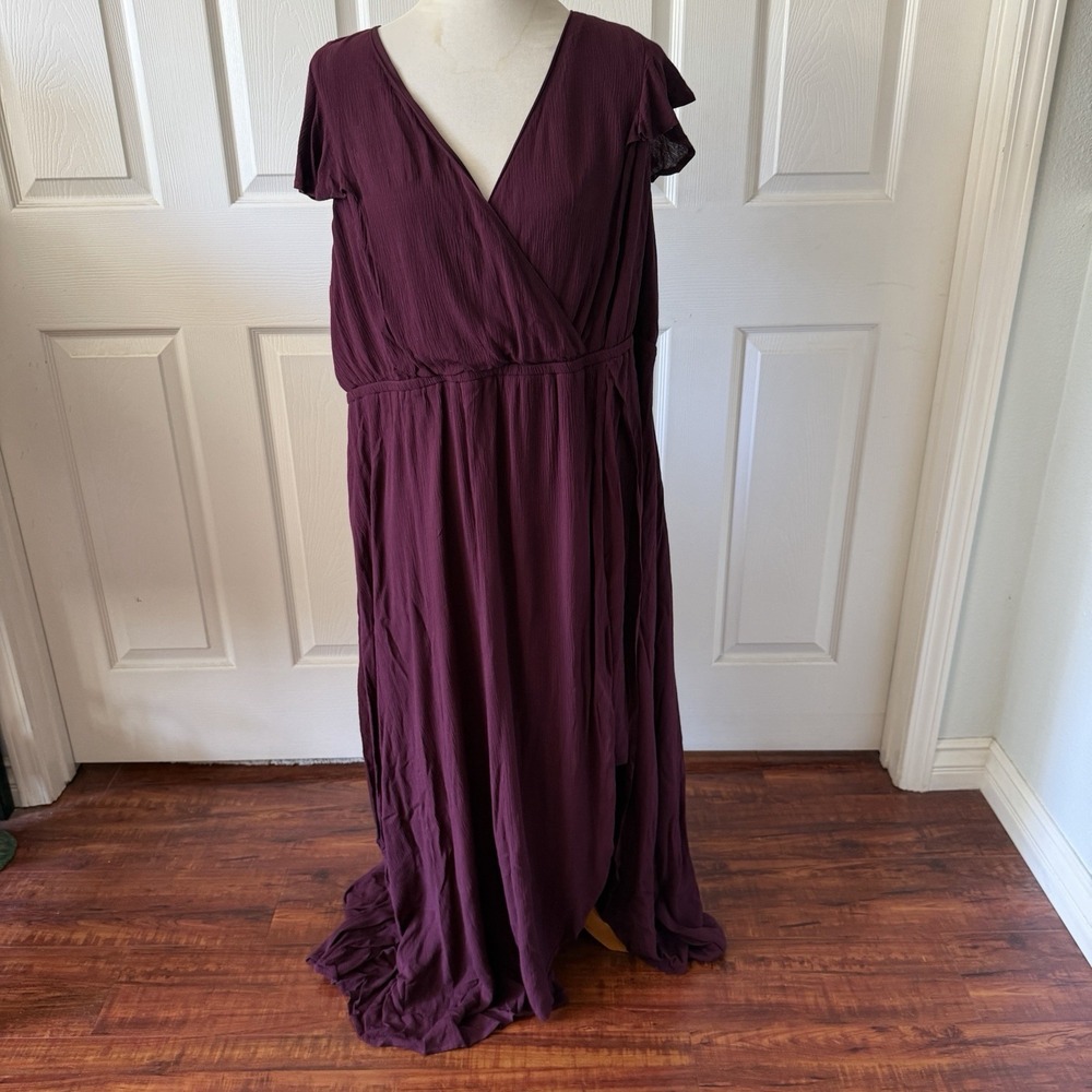Torrid Womens Plus Sz 3 Purple Solid Crepe Maxi Dress V-Neck Flutter Lined